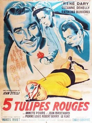 Affiche : Cinq tulipes rouges